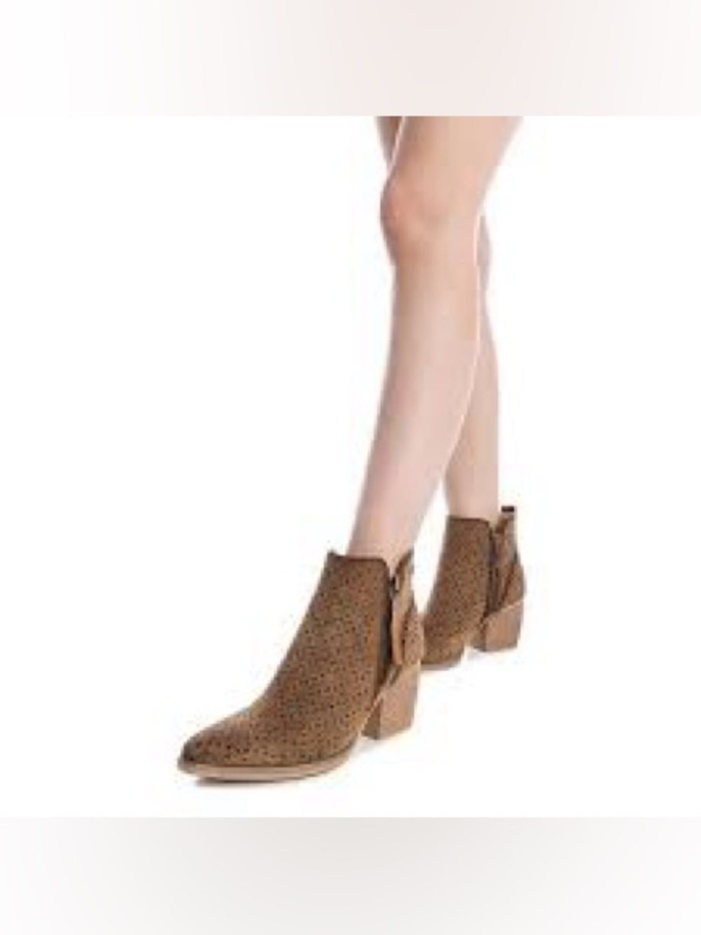 Seychelles NWOT Tan Perforated Suede Pointed Toe Ankle Booties, Size 8